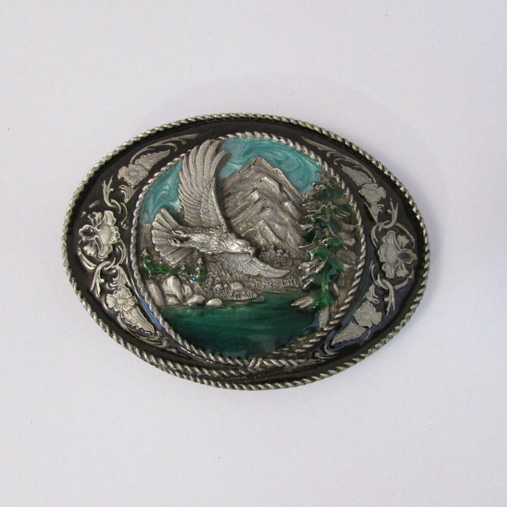 Vintage Siskiyou Buckle Co. Inc. Belt Buckle USA 1991 Ornate Enamel Eagle